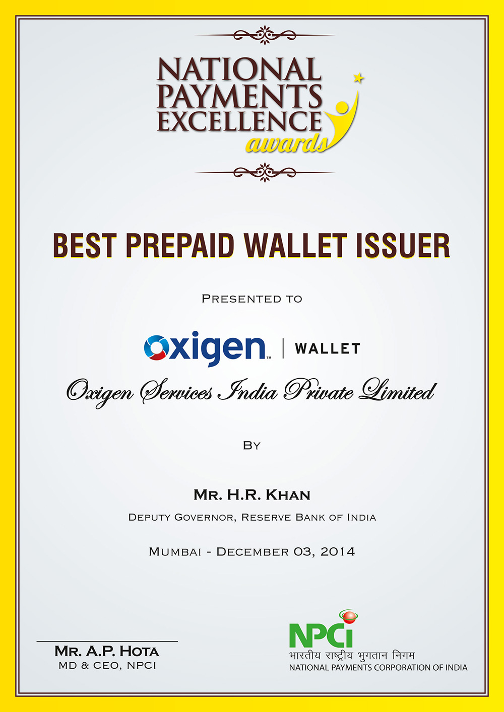 National Payment Excellence Award