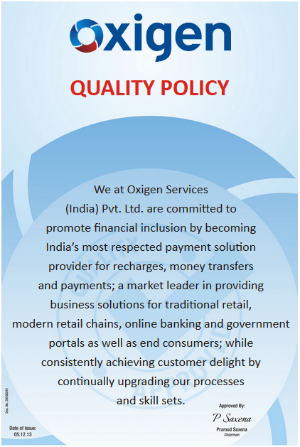 Oxigen Quality Policy